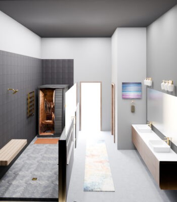 3D rendering of a modern bathroom with infrared sauna