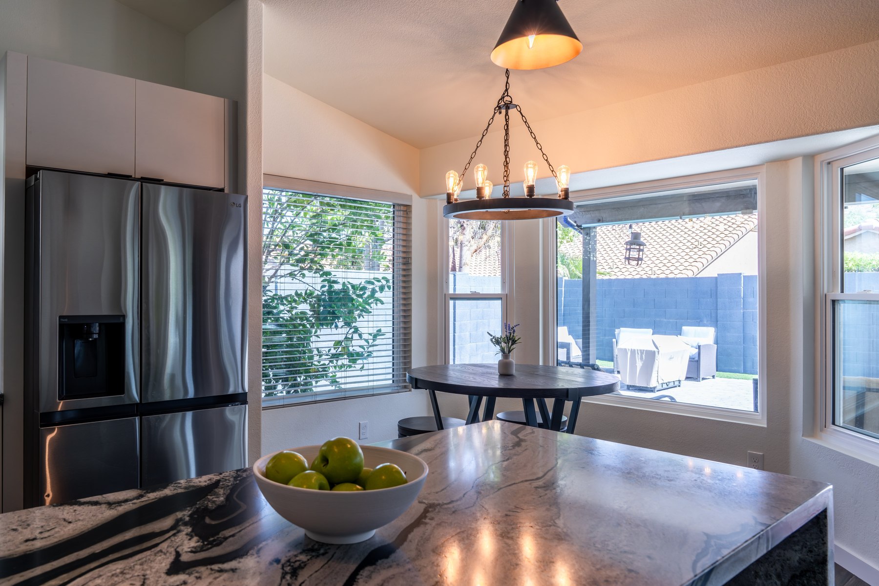 Finished breakfast nook with view to the backyard, Phoenix remodel