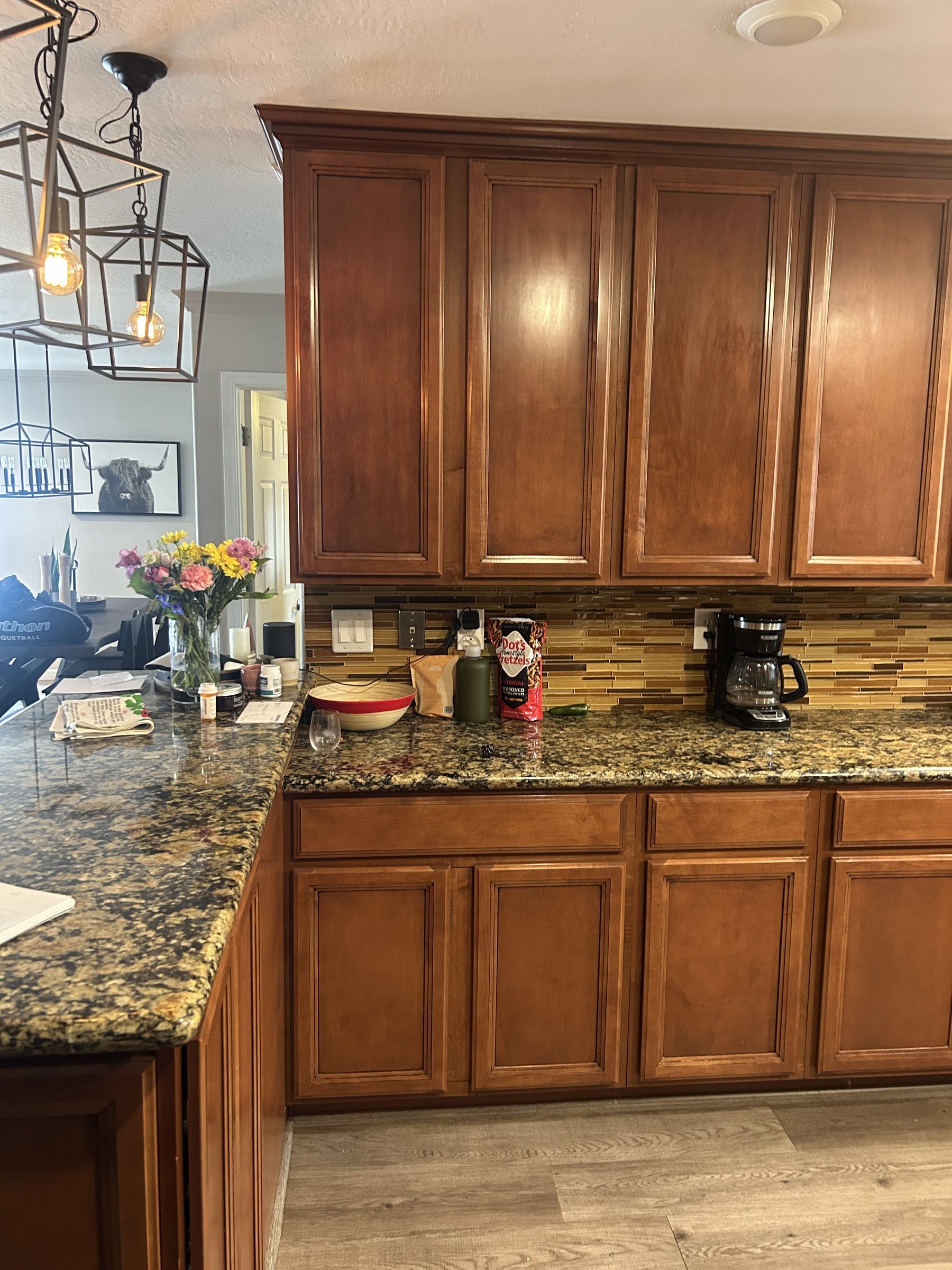 Original dark, dated kitchen with cherry cabinetry before Phoenix remodel