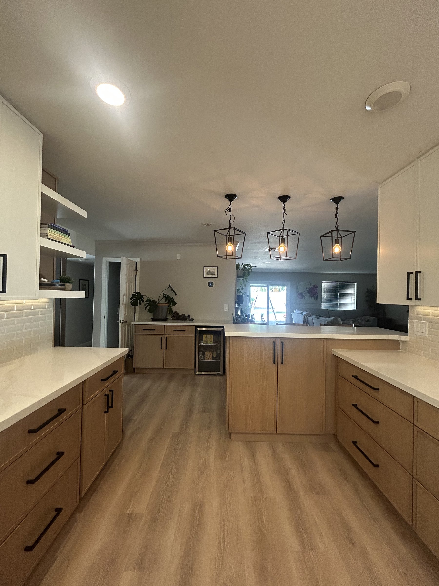 Wide view of the finished kitchen and dry bar together, Phoenix remodel
