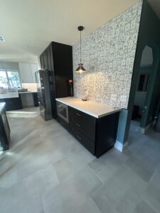 kitchen with modern wallpaper