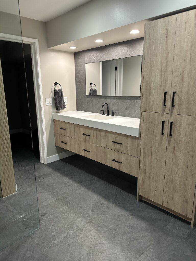 bathroom sink remodel with vanity and storage