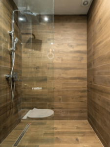 half glass door open shower