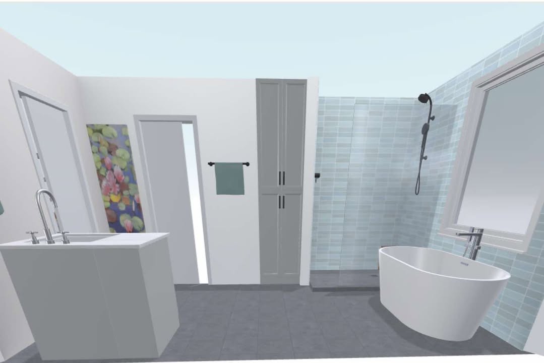 interior design rendering of a bathroom provided by Artisan Design Remodel